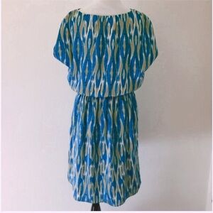 Michael Kors   “Dandelions” blue & white short sleeve dress size L, $175.00